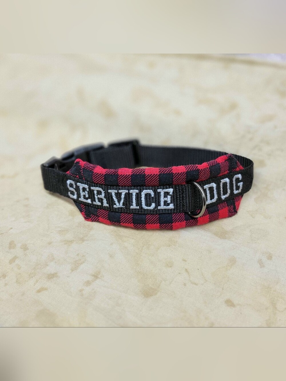 Red & Black Plaid "SERVICE DOG" Embroidered Dog Collar